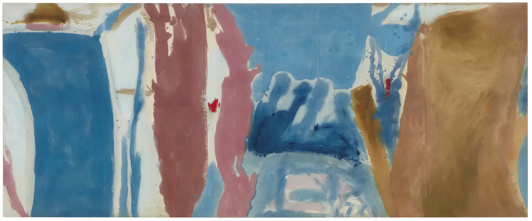 Helen Frankenthaler, *Open Wall* (1953; oil on canvas, 136.5 × 332.7 cm), in the collection of the Helen Frankenthaler Foundation, New York. © 2024 Helen Frankenthaler Foundation, Inc. / Artists Rights Society (ARS), New York.