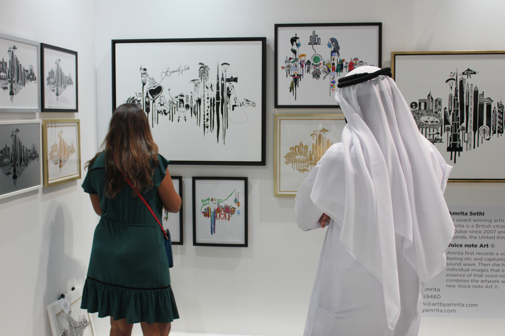 Dubai, UAE - October 10, 2020: Visitors at 'World Art Dubai' - the largest affordable retail art fair in the Middle East